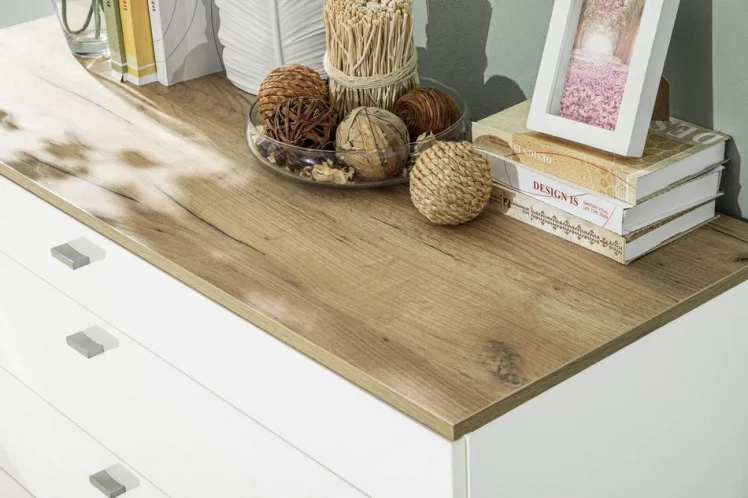 Комод 1200 с 4 ящиками и зеркалом Фиджи 011 Дуб Золотой Белый_14