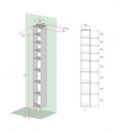 Поворотный квадратный шкаф с зеркалами в полный рост Спика Шелф Белый_6