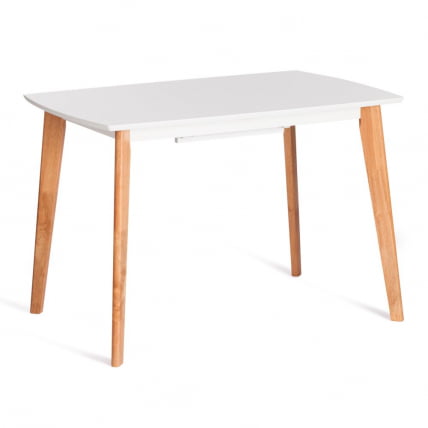 Стол обеденный раскладной Claire столешница МДФ, опоры дерево гевея, белый / натуральное дерево, 110+30 x 75 x 75см_0