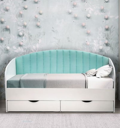 Кровать с продольной мягкой спинкой Софа №12 (800х1600) Дуб Крафт серый Велюр 019_1