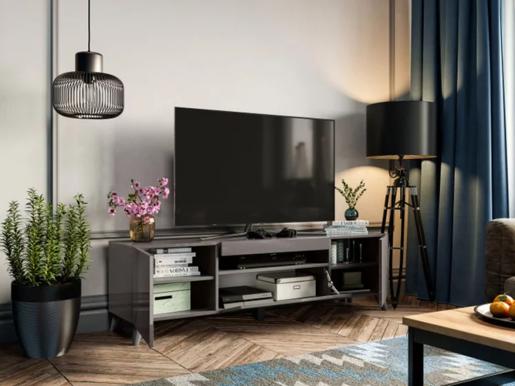 Тумба под ТВ Бруклин 1600 с опорами Оникс Серый глянец_3