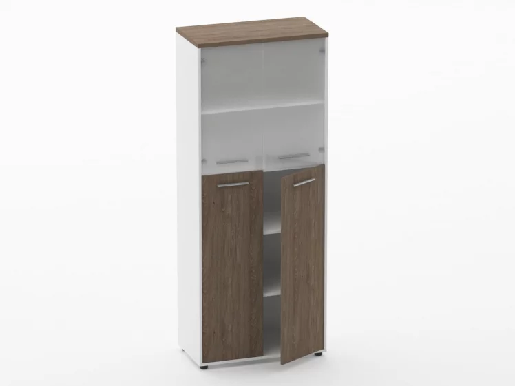 Шкаф 4 широкий верх стеклянные двери, низ закрытый Deka 10.19.191 Дуб Верцаска/Белый_1