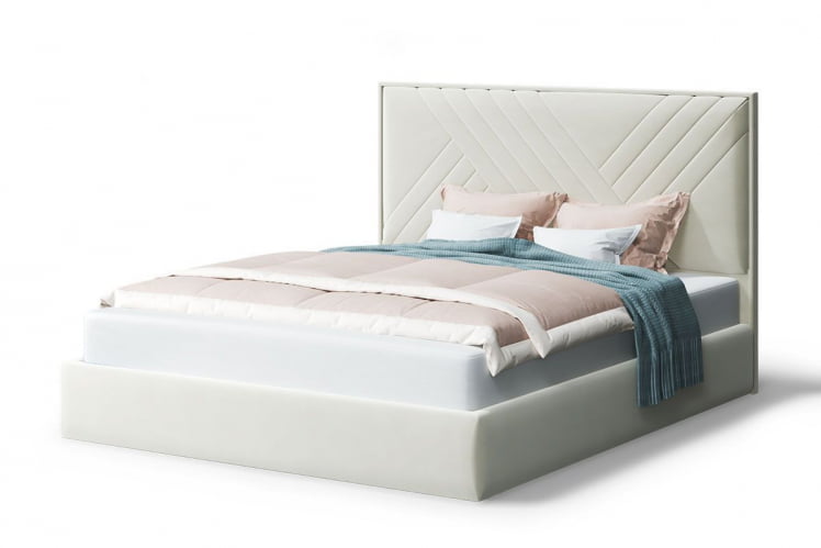 Кровать МИРА 2000*1200мм (без опор), велюр Бренди лайт 02 (серо-белый), (б/основания, б/матраса)_0