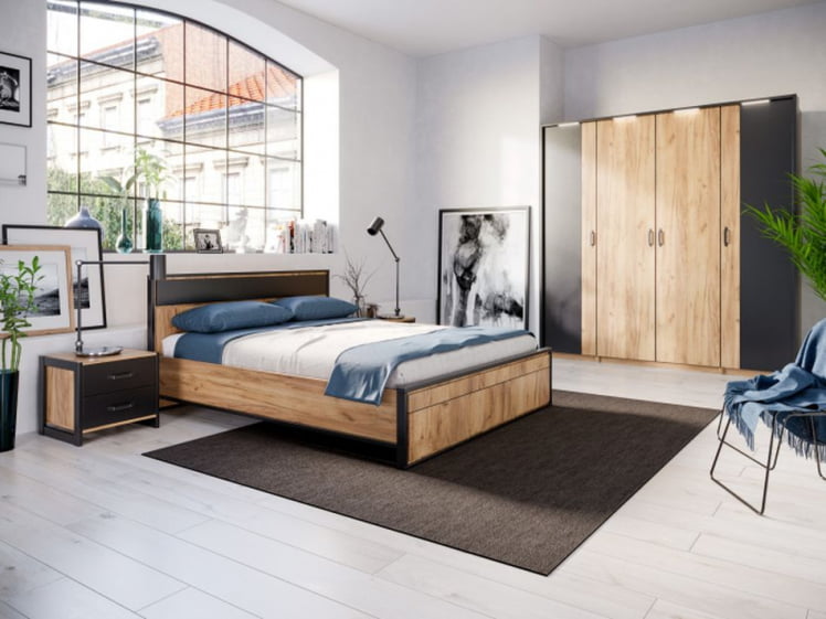 Шкаф двухстворчатый с комбинированными дверями Техно ЛД 678.130.000.001 Дуб Золотой Черный_3