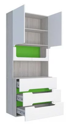 Стеллаж с ящиками Палермо Юниор 04  Белый глянец Ясень шимо светлый Зеленый_2