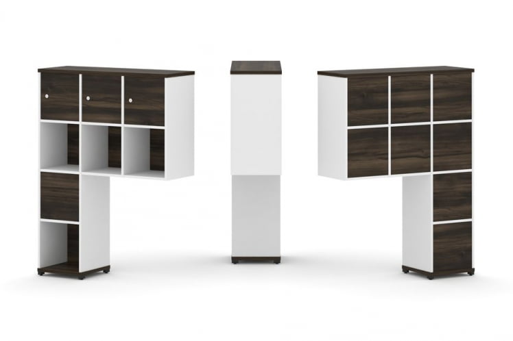 Надставка на стол высокая односторонняя + задняя стенка (8 шт.) + распашной фасад (3 шт.) + блок с 2-мя ящиками (1 шт.) CONCEPT CN.ONV-004 Дуб Мали Белый бриллиант Черный металл_0