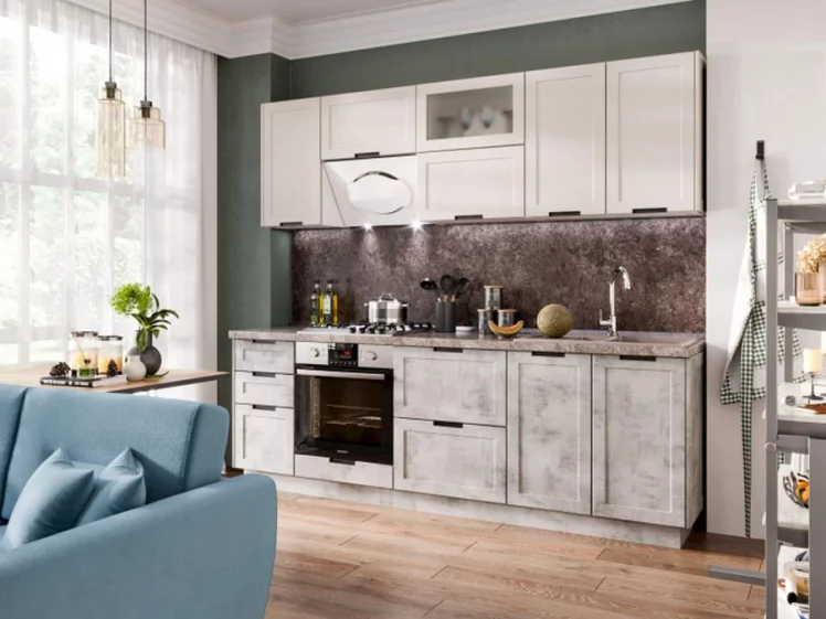 Кухонный гарнитур Джамис №2 Белый кашмир Белый камень_1