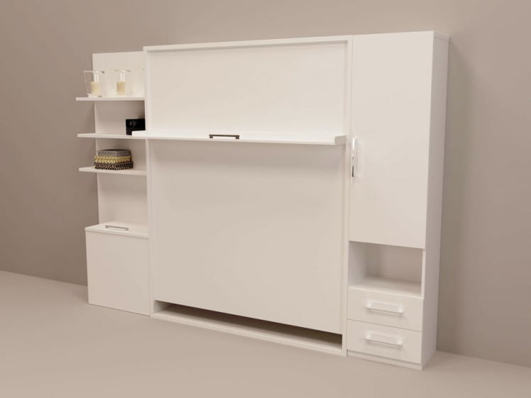 Шкаф-кровать Смарт 1 с полками 1400 левый Ясень шимо темный_0