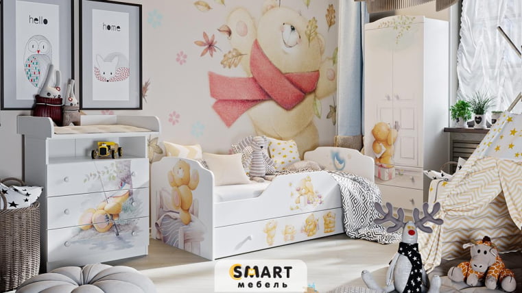 Набор детской мебели Тедди № 1 Белый с рисунком_0