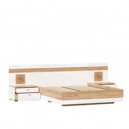 Кровать двуспальная 1600 с тумбами с подъемным механизмом и декоративным щитом Фиджи 018 Дуб Золотой Белый_2