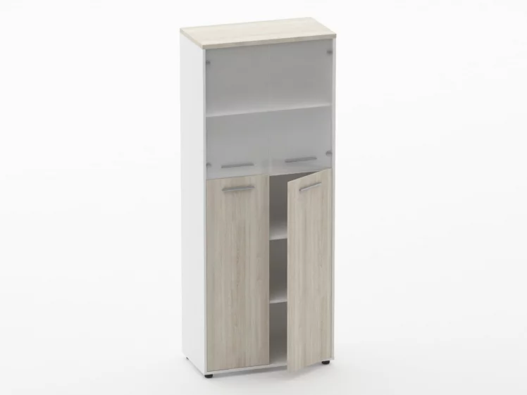 Шкаф 4 широкий верх стеклянные двери, низ закрытый Deka 10.19.191 Дуб Сантана светлый/Белый_1