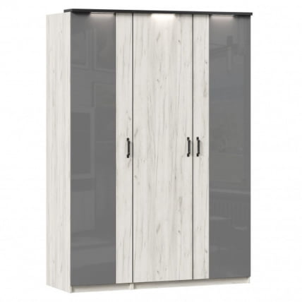 Шкаф трехстворчатый с комбинированными дверями Техно 09 Дуб Крафт белый Серый шифер_0