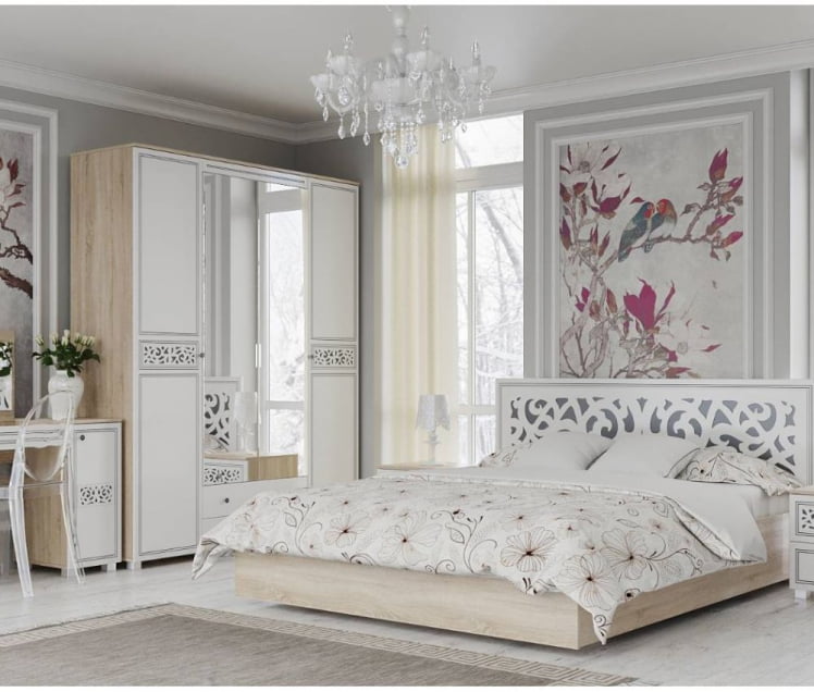 Зеркало навесное Мадлен 01 Дуб сонома светлый Ясень белый Серебро_1