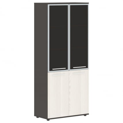 Шкаф комбинированный  с дверьми в металлической раме ЕДИС ЕХCС 85.7 Ясень Траун Белый Мокко / EDIS EHCS_0