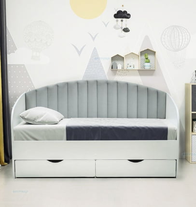 Кровать с продольной мягкой спинкой Софа №12 (800х1600) Дуб Крафт серый Велюр 340_0