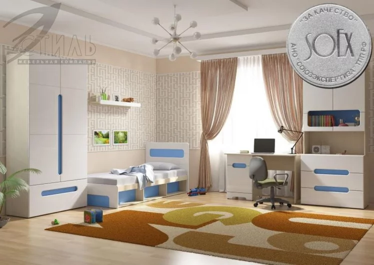 Тумба Палермо Юниор 06 Белый глянец Ясень шимо светлый Синий_4