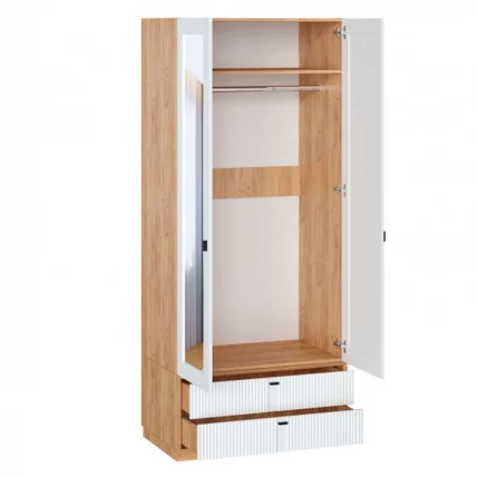 Шкаф двухстворчатый с зеркалом Бари ЛД 698.190.000 Дуб Золотой Белый_1