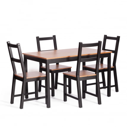 Обеденный комплект Соната (стол + 4 стула) / Sonata dining set массив сосны, стол: 120х75х73см стул :41х50х95см, антик/черный_0