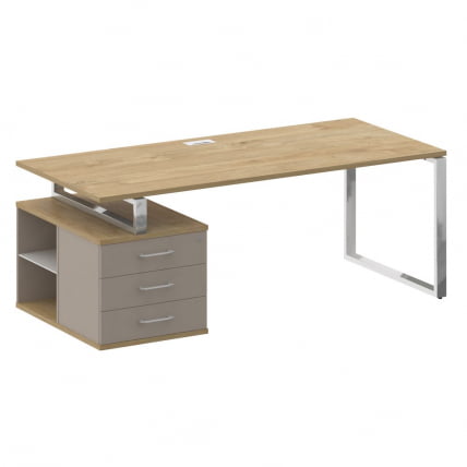 Стол руководителя с опорной тумбой , левый SHIFT SK.SRT-200 (L) Тиквуд Светлый/Капучино_0