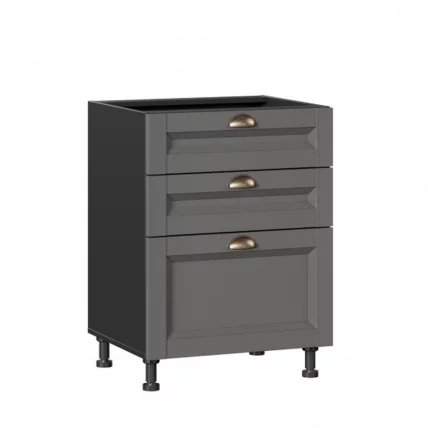 Тумба кухонная 600 с 3 ящиками ЛЮКС (4) Амели-3 ЛД 299.910.000.068 Черный Оникс серый_0