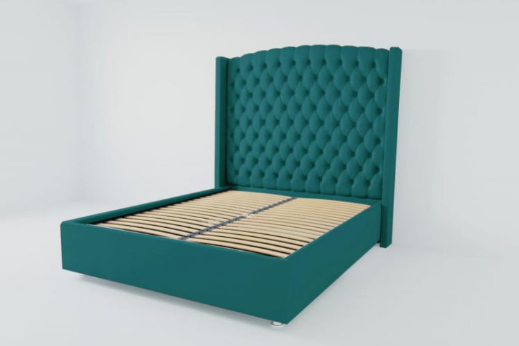 Мягкая интерьерная кровать "Берлин Люкс" с ортопедическими латами (металл) Материал фасада: Велюр; Спальное место: 1400х2000 мм; Цвет фасада: Бирюзовый; Цвет корпуса: Бирюзовый _0