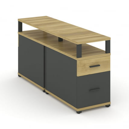 Тумба двухсторонняя опорная приставная с ящиком, распашным фасадом и надставкой CONCEPT CN.DTGP-002 B/W Дуб Винченцо Антрацит_0