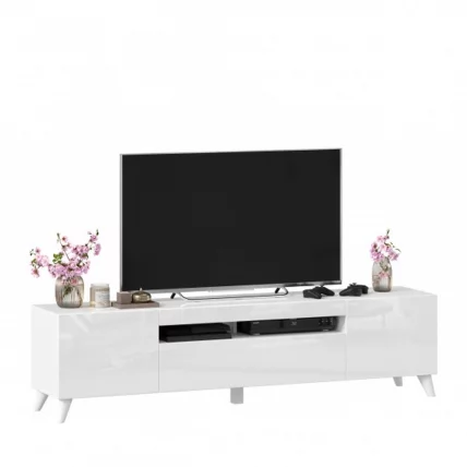 Тумба под ТВ Бруклин 1800 с опорами Белый глянец_2