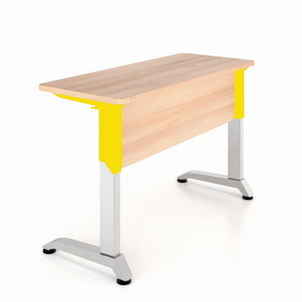 Парта двухместная Де Гласси Н (рост 3-5)  ЛДСП Дуб молочный/ Металл Серый+Желтый_0