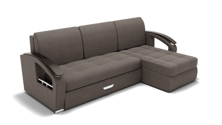 Диван Дубай-1 с оттоманкой угол левый/правый (ЗР) Цвет фасада: Серо коричневый; Тип: Левый/правый; Материал фасада: Металл/Велюр_0