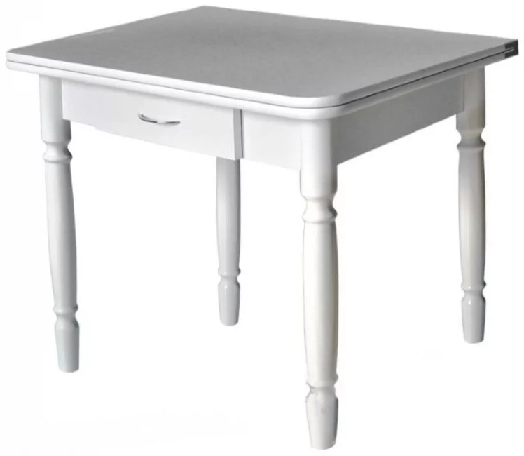 Стол обеденный Ломберный с ящ 1 кат 2935 паут.лаз. Ноги белые ЛДСП белый_0