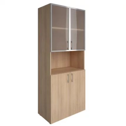 Шкаф книжный со стеклом в раме Lacobel без топа YALTA LT-ST 1.4R white Снежная Патина_0