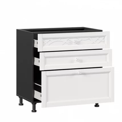 Тумба кухонная 800 с 3 ящиками ЛЮКС (4) Джулия ЛД 284.930.000.082 Черный Белый_1