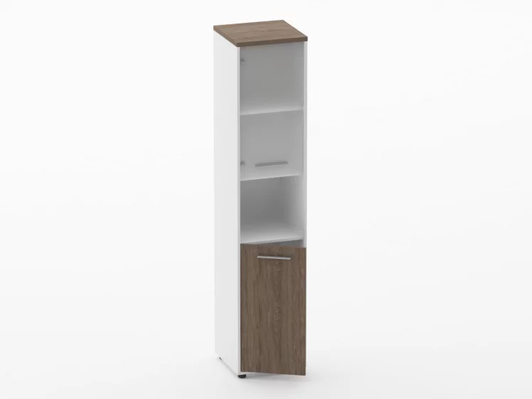 Шкаф 4 узкий верх стеклянная дверь, низ закрытый, с нишей Deka 10.19.18Л Дуб Верцаска/Белый_1