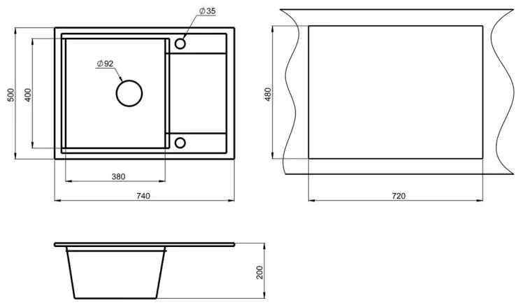 Кухонная мойка ХИБРИД ХИ-74 Песок-брют / HIBRID HI-74_1