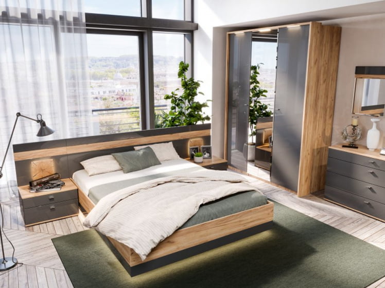 Шкаф двухстворчатый с зеркалом Фиджи ЛД 659.234.000 Дуб Золотой Антрацит_4