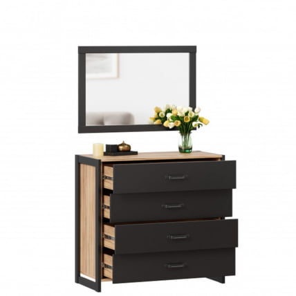 Комод с 4 ящиками с зеркалом Техно 05 Дуб Золотой Черный_3