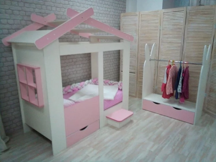 Кровать Теремок без ящика Белая-Розовая_5