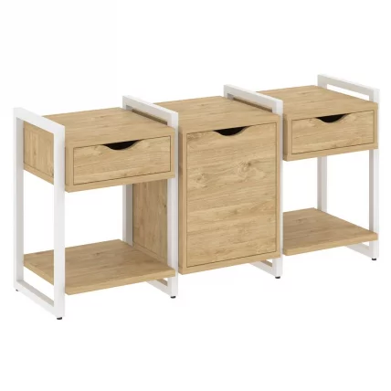 Тумба на регулируемых опорах наборная. Вариант №6 LOFT VR.L-TN-6.O Металл белый Тиквуд светлый_0