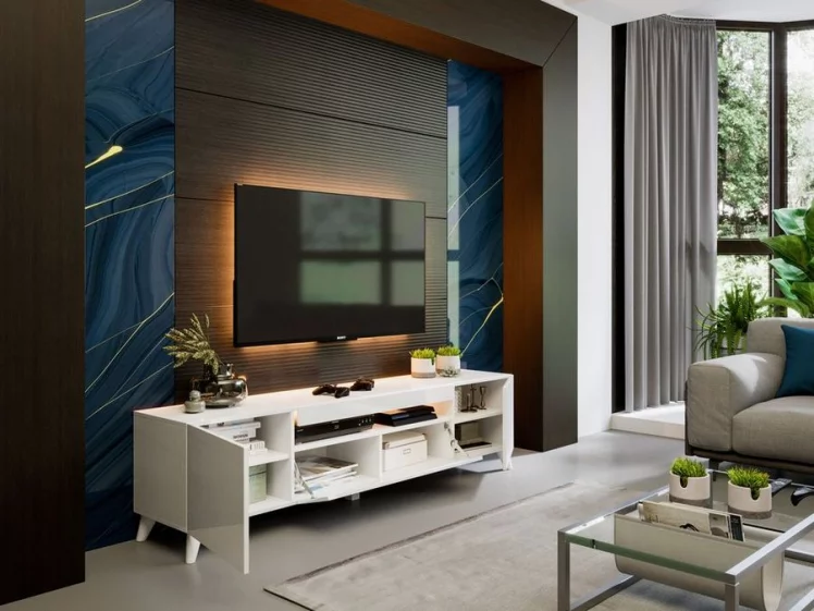 Тумба под ТВ Бруклин 1800 с опорами Белый глянец_5