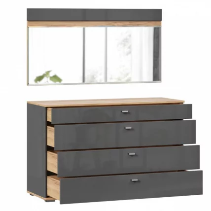 Комод 1200 с 4 ящиками и зеркалом Фиджи 011 Дуб Золотой Антрацит_1