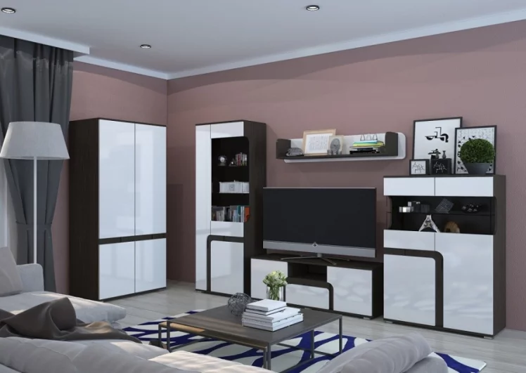 Гостиная Марсель со шкафом Венге Белый глянец_0