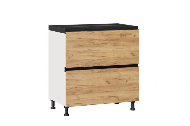 Тумба кухонная 800 с 2 ящиками ЛЮКС (4) Шервуд ЛД 281.940.000.104 Белая Дуб золотой_0