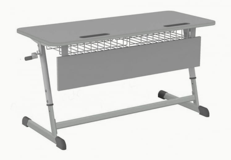 Парта двухместная НОМАД В с ручной регулировкой высоты  с антивандальной  полиуретановой кромкой (рост 4-6) серый/Серый / NOMAD V_0