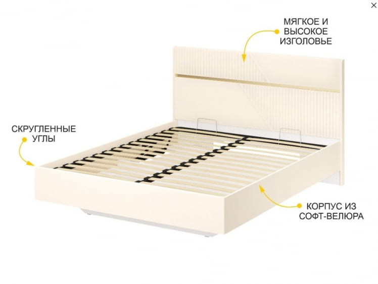 Кровать с подъемным механизмом Монако 903.21 Белый шпон/Даллас Айвори_1