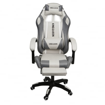 Кресло 1208, замша, цвет бело-серый с массажем, арт 1208-White-Grey_1