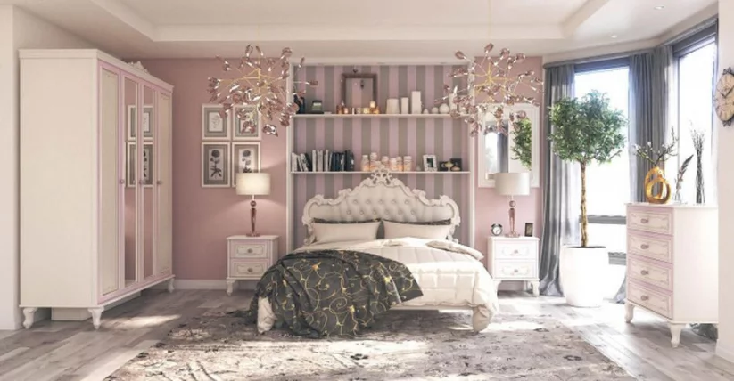 Комод с 4 ящиками и зеркалом Маркиза 01 Алебастр_14