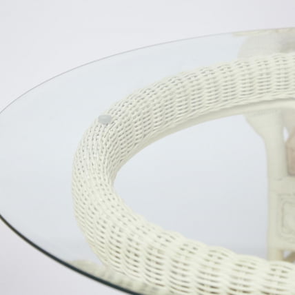 Комплект обеденный ANDREA GRAND (стол со стеклом+6 кресел+ подушки) TCH White (белый), Ткань рубчик, цвет кремовый_2
