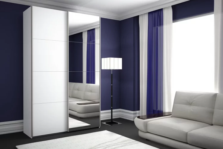 Шкаф-купе двухдверный Прайм 1400 ДСП/Зеркало Белый снег_2