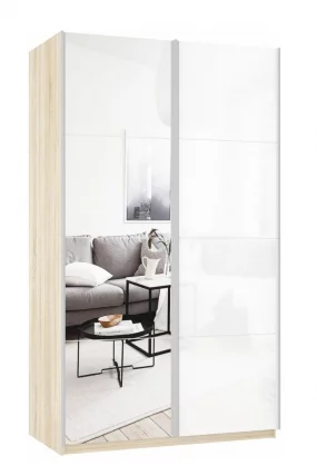 Шкаф-купе двухдверный Прайм 1200 Зеркало/Белое стекло Дуб сонома_0