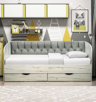 Кровать с продольной мягкой спинкой Софа №13 (800х1900) Дуб Крафт белый Велюр 013_1